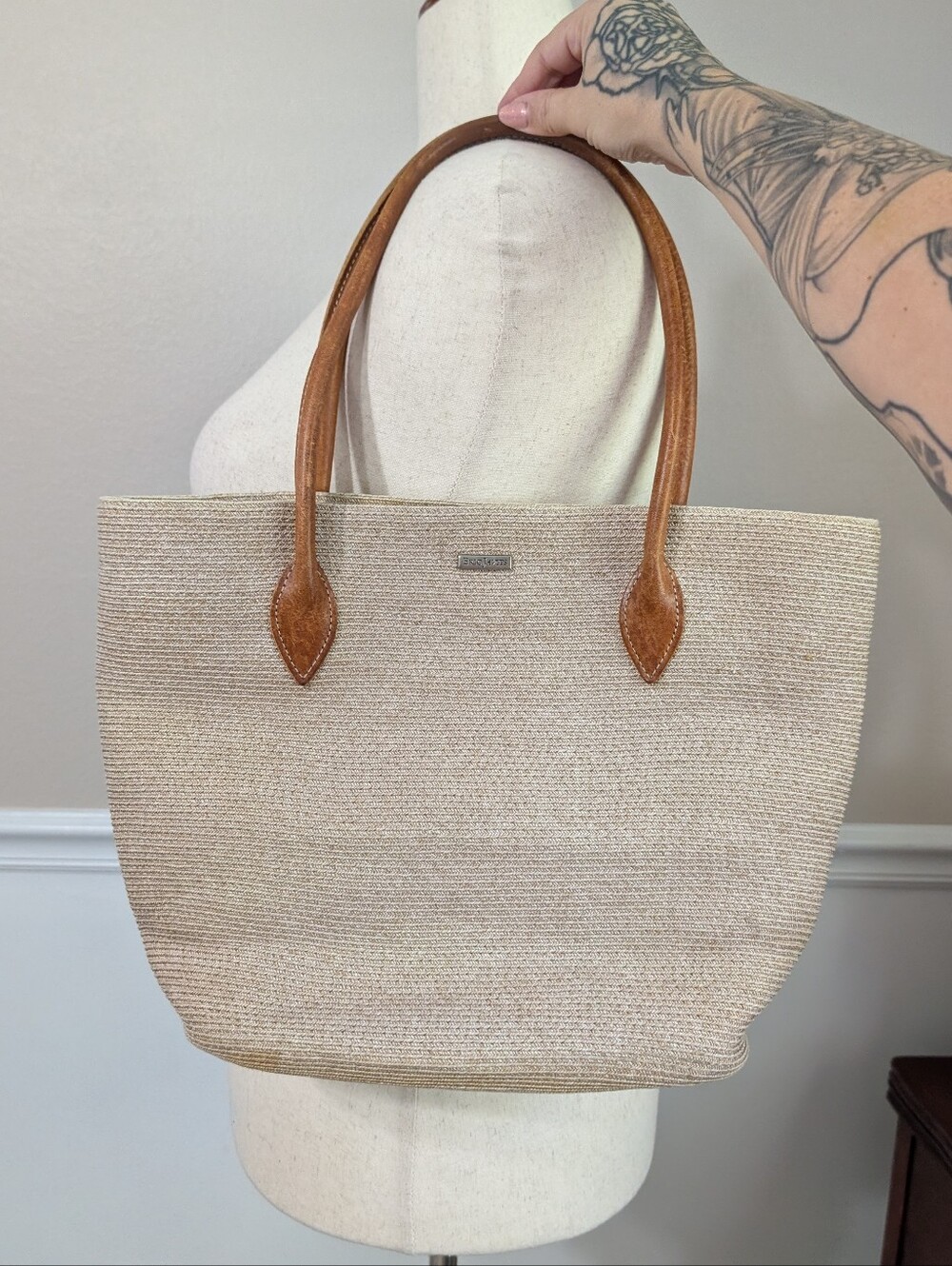 Eric Javits Woven And Leather Tote Shoulder Bag